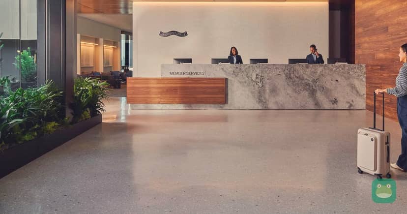 The reception desk at the Centurion Lounge in Atlanta, where staff check cards and boarding passes.