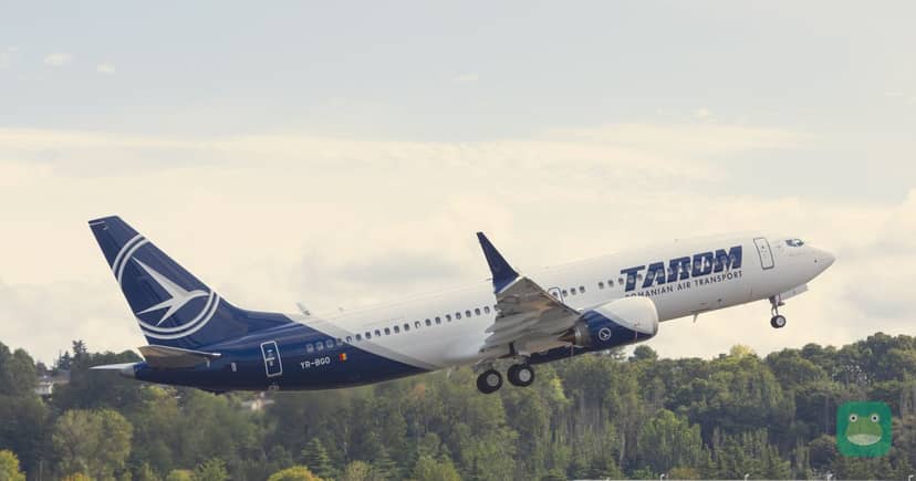TAROM's first Boeing 737-8, named Mircea Lucescu, at delivery