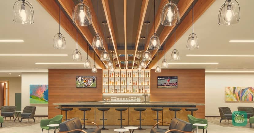 The Escape Lounge at Portland International (PDX), one of the LoungeKey lounges in the Lounge Frog directory. Representative photo; Expedia has not listed which lounges take its passes.