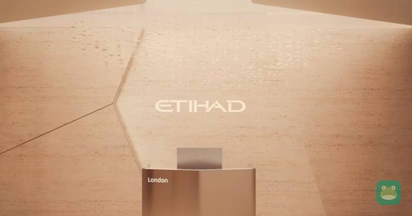 Rendering of a reception desk in Etihad's new lounge design, which debuts at London Heathrow in summer 2027.