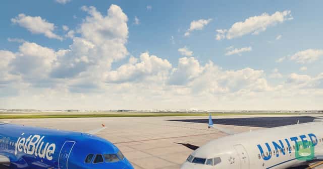 JetBlue and United jets side by side, in an image from United Airlines' Blue Sky partnership announcement