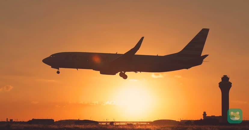 A jet arrives at sunrise at Dallas/Fort Worth International Airport.