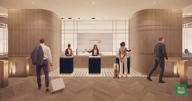 Rendering: main entrance of the planned Heathrow T5 C Gates lounge (British Airways)