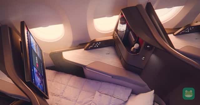 Delta's preview of the planned A350-1000 Delta One suite in flatbed mode; the aircraft is expected in early 2027.