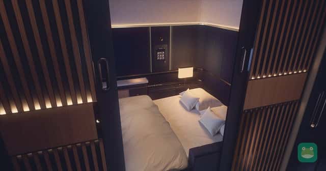 A Lufthansa Allegris First Class Suite Plus made up as a double bed. Lufthansa has not confirmed First Class on its Singapore or Kuala Lumpur flights.