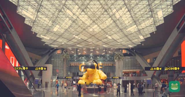 Hamad International Airport, Doha. The Gulf hubs are handling scheduled flights; the gaps in October 2026 are around them, in Saudi Arabia, Israel, Lebanon, Jordan and Iran.