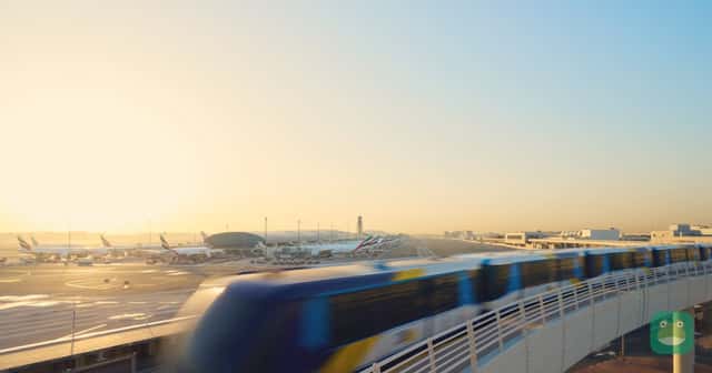 Emirates aircraft and the airside train at Dubai International (DXB)