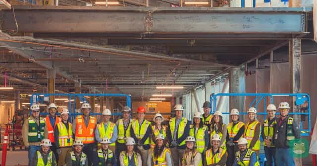 The beam signing that began construction of Alaska's new lounge complex in Seattle