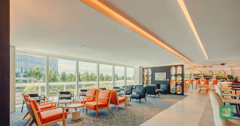 Window-side seating in Plaza Premium Lounge, Adelaide International