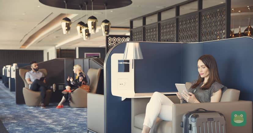 Seating area, United Polaris lounge, Newark